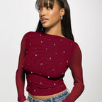 Double Layer Mesh Long Sleeve Top