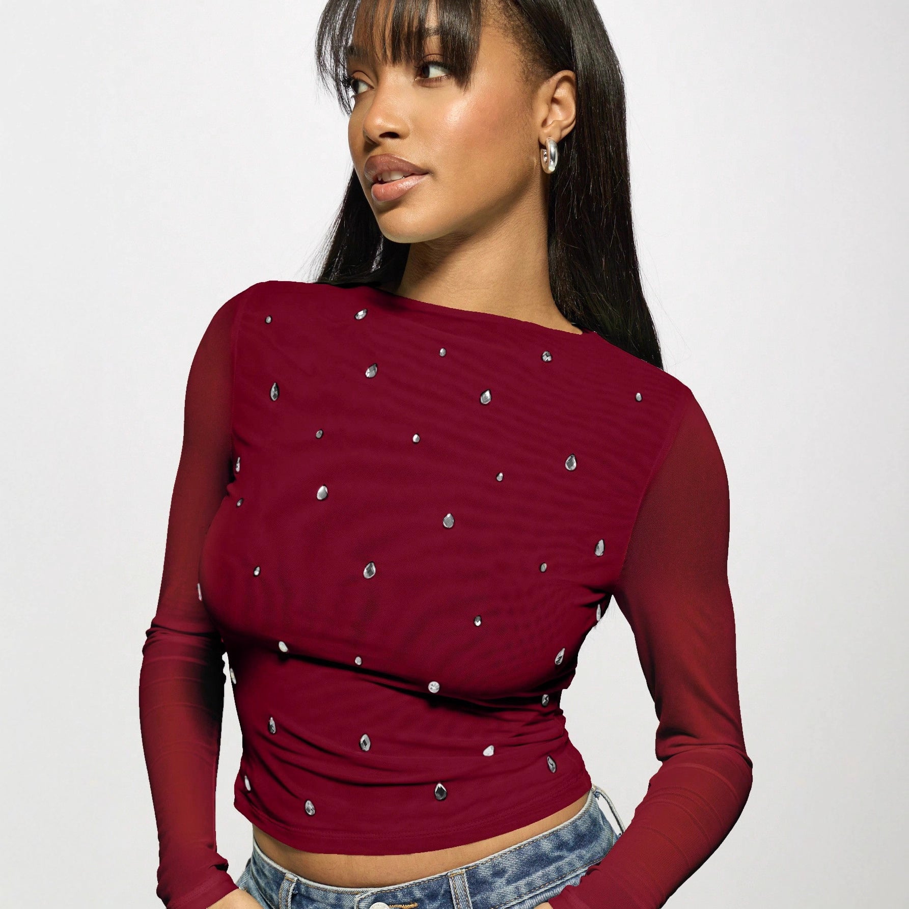Double Layer Mesh Long Sleeve Top