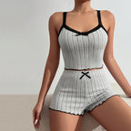 Casual Pajamas Bow Suspenders Top Shorts Two Piece Set