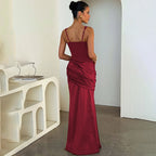 Women's Satin Spliced Square-Neck Maxi Dress