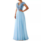 Women's Summer Dress V Neck Sequ Chiffon Stitching Evening Maxi Dress