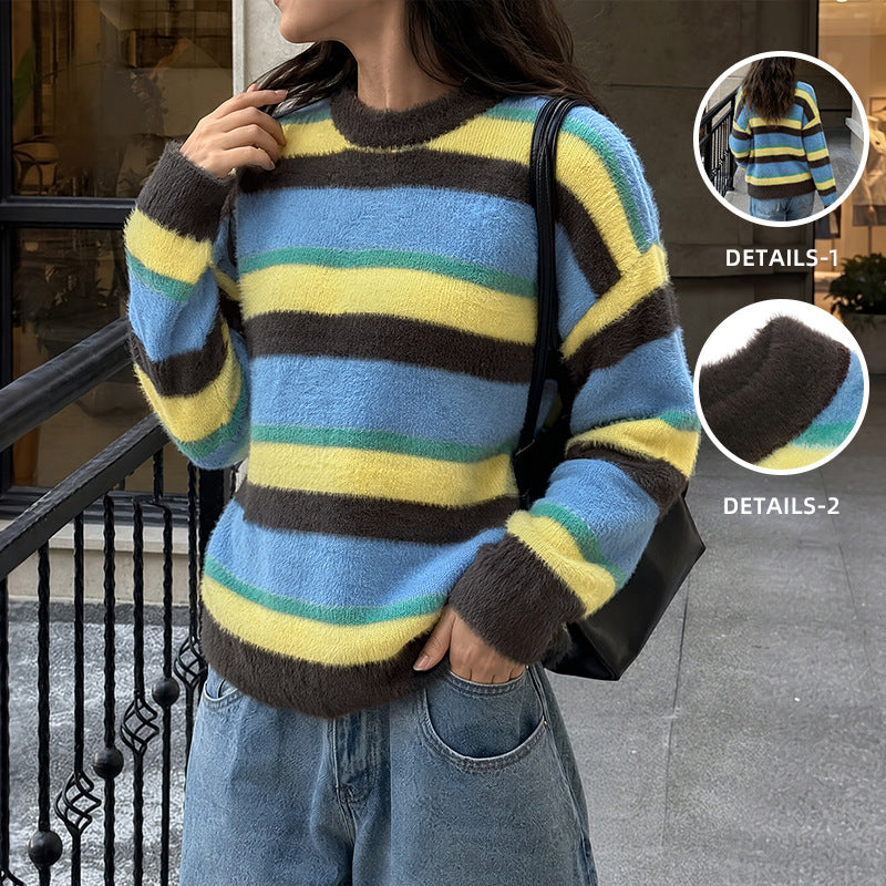 Women's Striped Round-Neck Knit Sweater