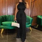 Women's Sleeveless Loose Belted Refreshing Wide Leg Pants