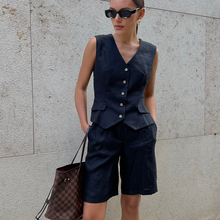 Linen Vest & Shorts Set