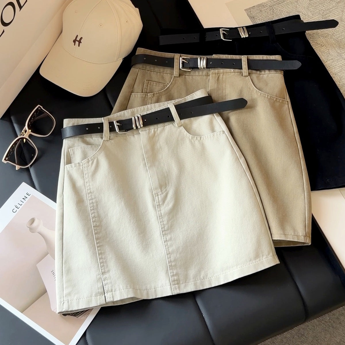 Women's Khaki High-Waist A-Line Mini Skirt