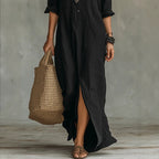 Women's Collared Button-Front Split Maxi Dress
