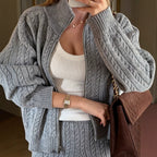 Women's Fall Winter Women Casual Cable Knit Turtleneck Zip Up Sweater Pants Two Piece Set