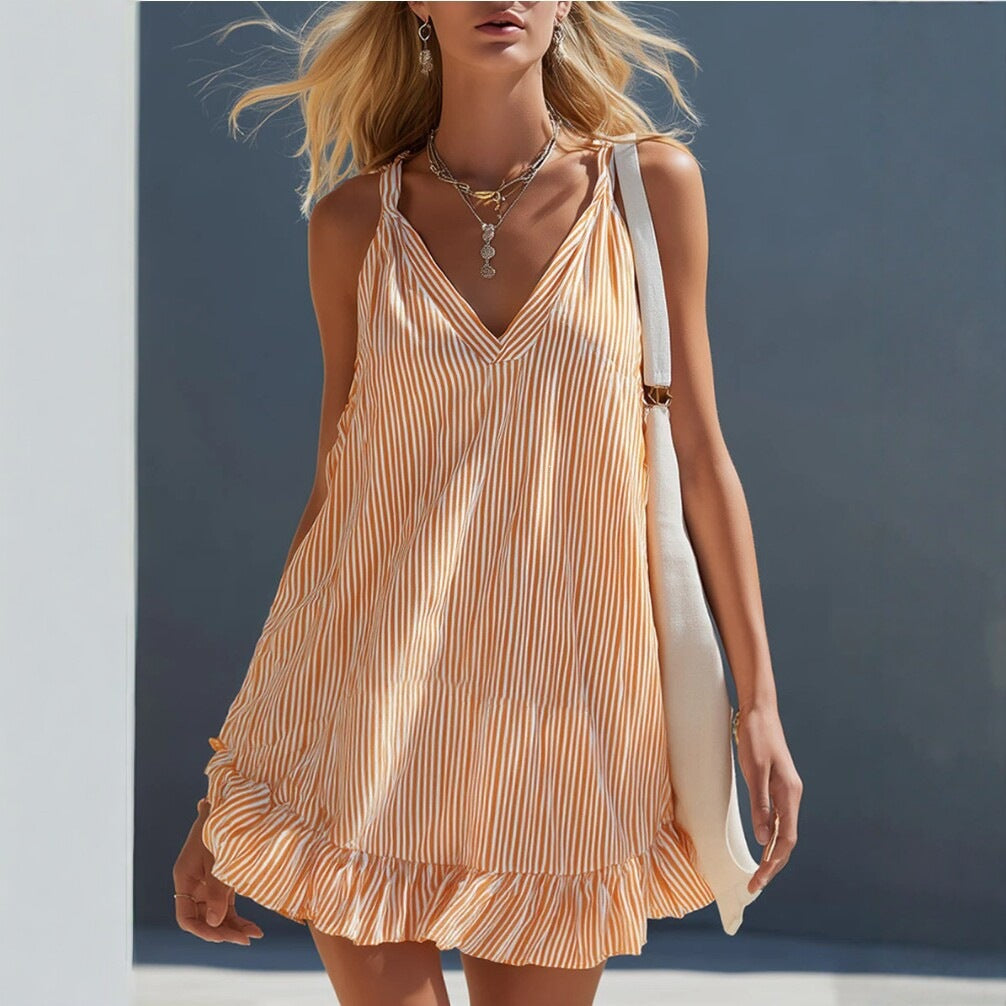 Women's Ruffled V-Neck Mini Dress