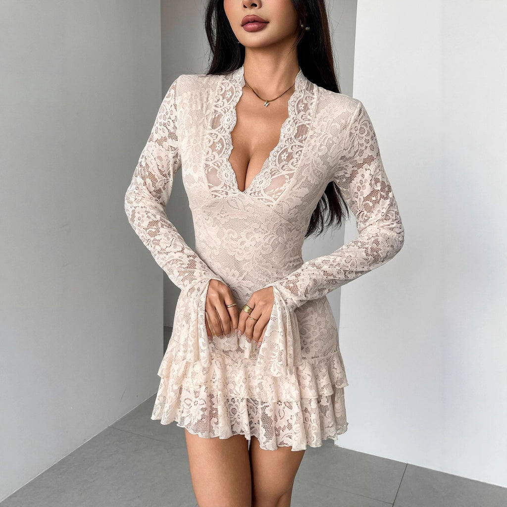 Floral Lace Ruffled Bodycon Mini Dress