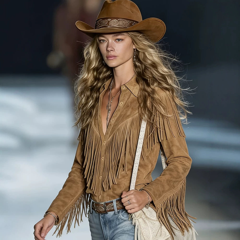 Women's Tassel-Detail Western Collared Shirt