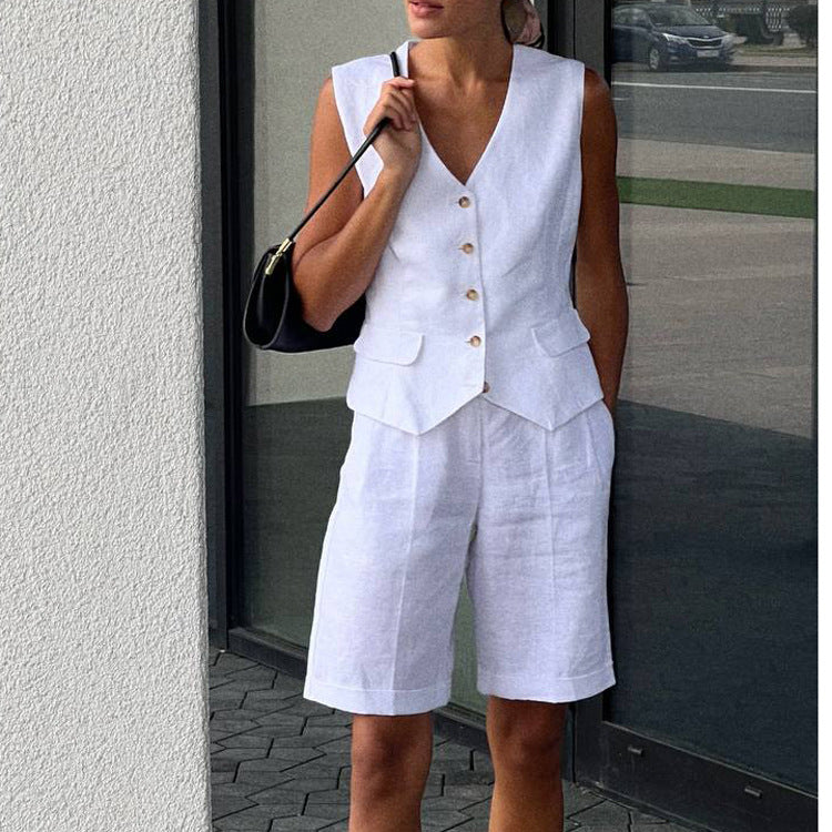 Linen Vest & Shorts Set