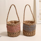 Women's French One-Shoulder Straw Bucket Bag