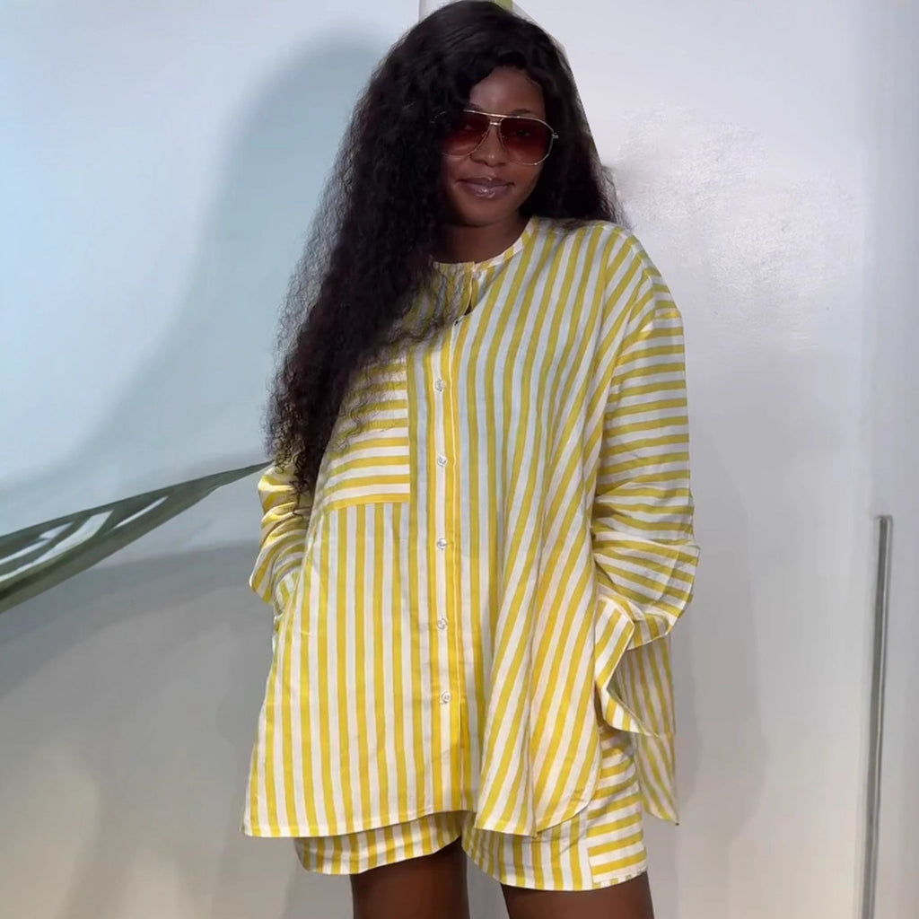Women's Striped Shirt & Shorts Two-Piece Set