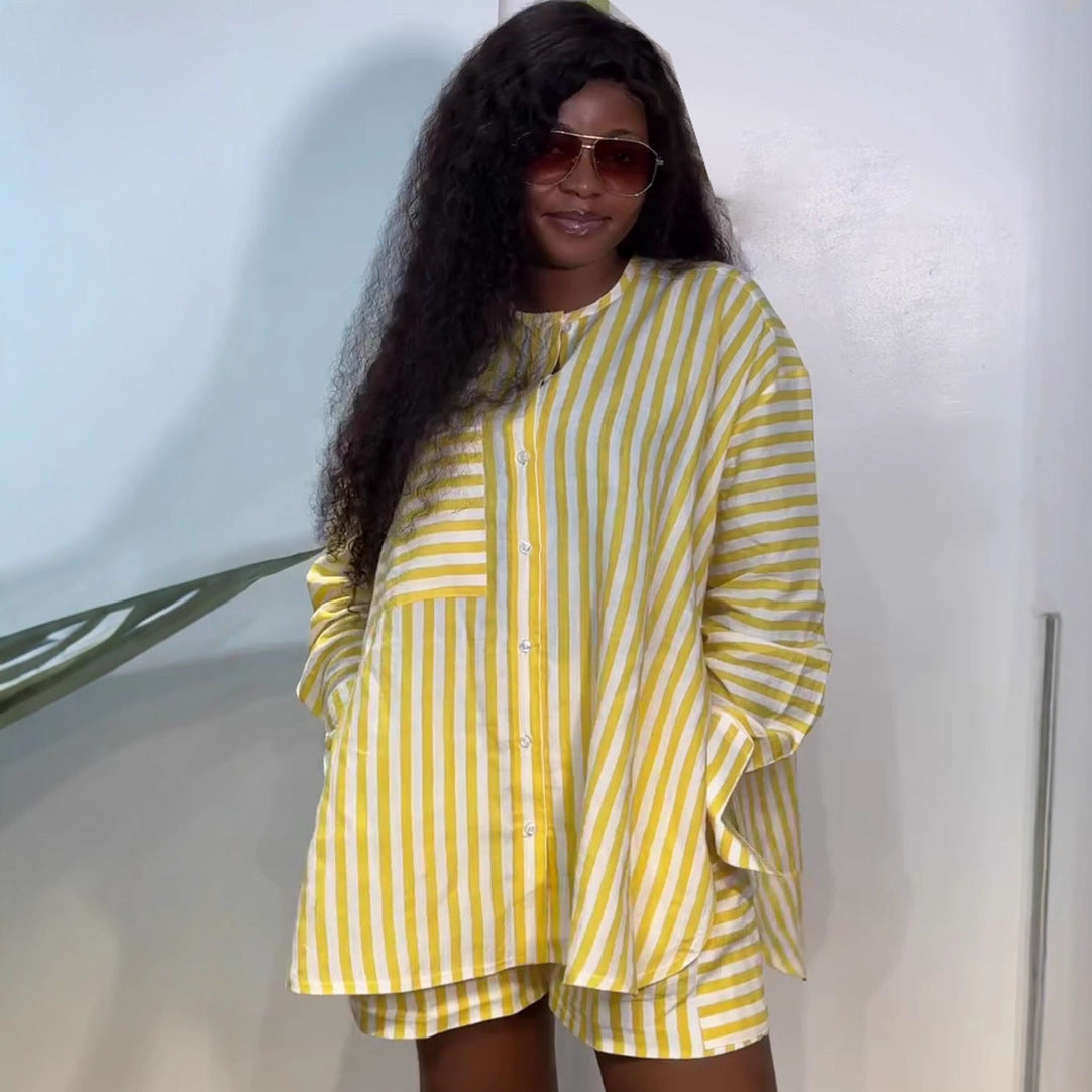 Women's Striped Shirt & Shorts Two-Piece Set