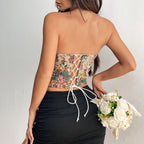Women's Retro Floral Niche Sling French Court Waist Girdling Band Adjustable Tube Top