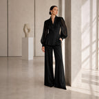 Women's Black Rhinestone Top & Wide-Leg Pants Set