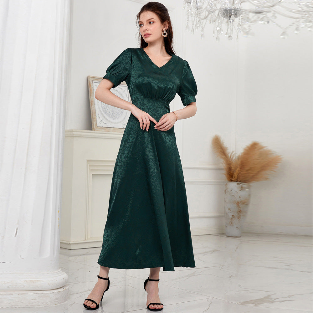 Women's V-Neck Short-Sleeve A-Line Maxi Dress