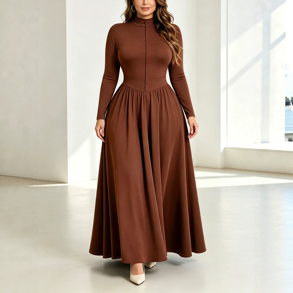 Women's Plus Size Solid Color Long Sleeve A Line Waist Fitted Large