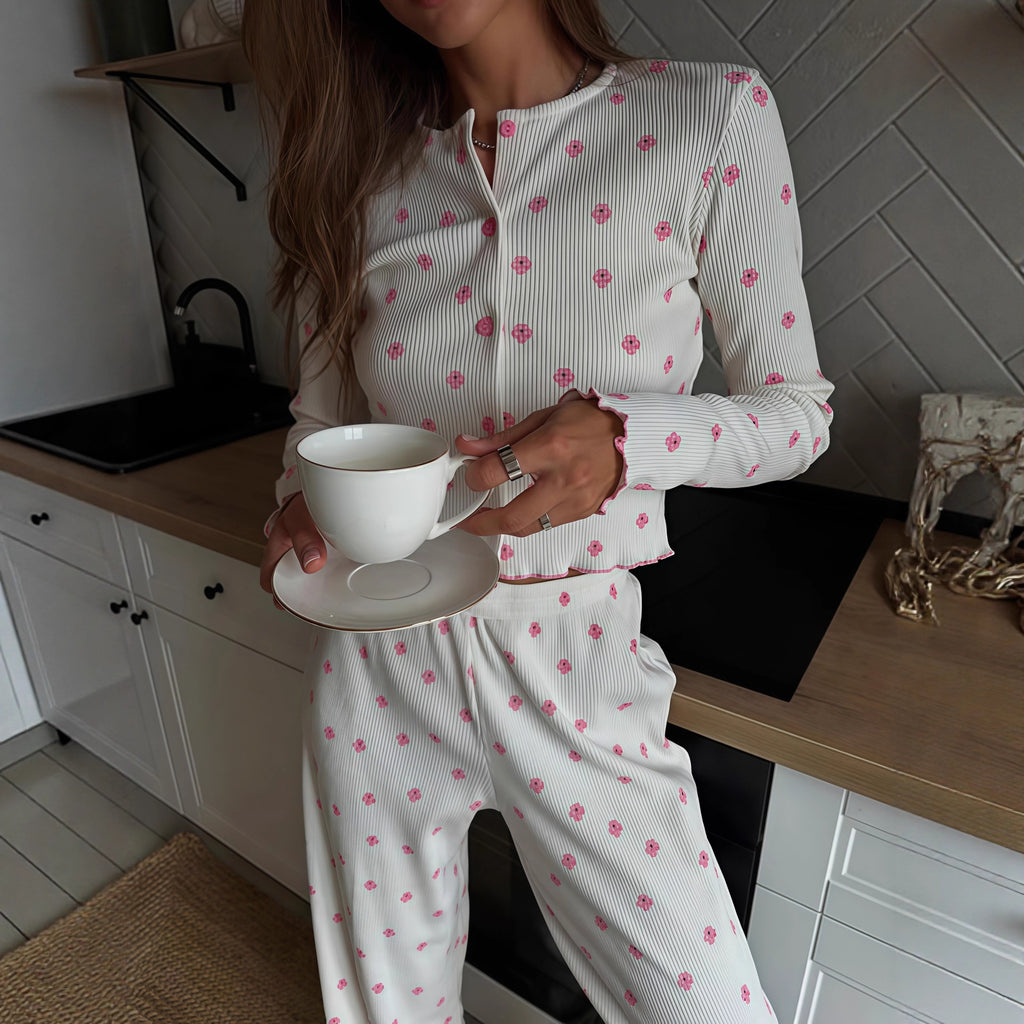 Sexy Girl Floral Fungus Long Sleeve Trousers Spring Autumn Casual