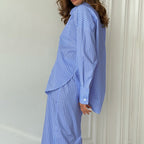Striped Contrast Skirt Set Collared Long Sleeve