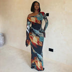 Women's Asymmetric One-Shoulder Printed Dress