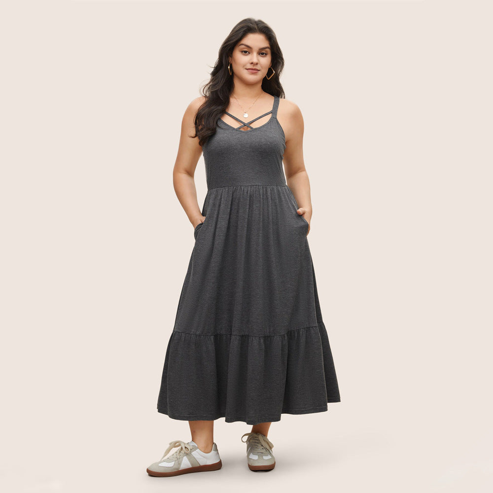 Plus-Size Pocketed Spaghetti-Strap Maxi Dress