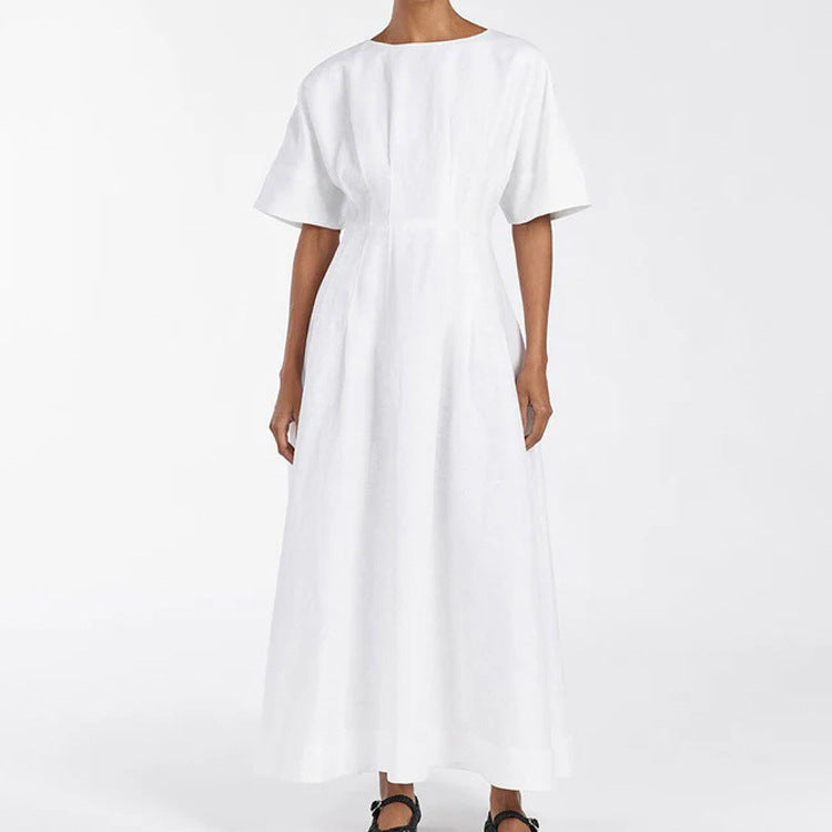 Simple A line Dress Cotton round Neck
