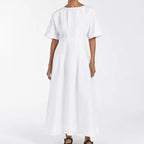 Simple A line Dress Cotton round Neck