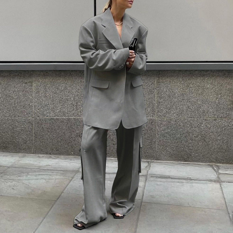Collared Coat & Wide-Leg Pants Set
