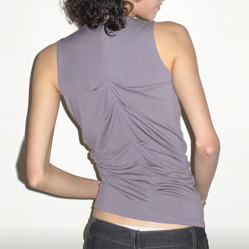 Women's Pleated Cowl Neck Sleeveless Top