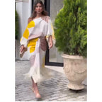 Women's Printed Lantern Sleeve Loose Top and Skirt Two-Piece Set