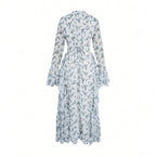 Women's Printed Lace-Up Waist Maxi Dress