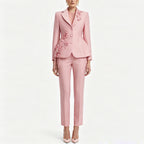 Women's Floral Embroidered Blazer and Trousers Two-Piece Set