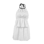 Women Summer Sexy Halter Backless Black White Contrast Color Jacquard Vest Short Skirt Two Piece Set