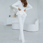 Solid Color Blazer Top Straight Pants Two-Piece Set