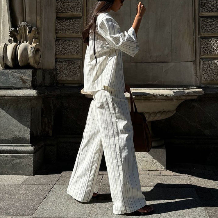 Striped Shirt & Wide-Leg Pants Set