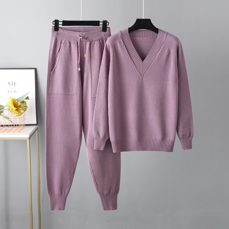 Autumn Winter Sweater Harem Russian Casual Pullover Pants Two-Piece Set
