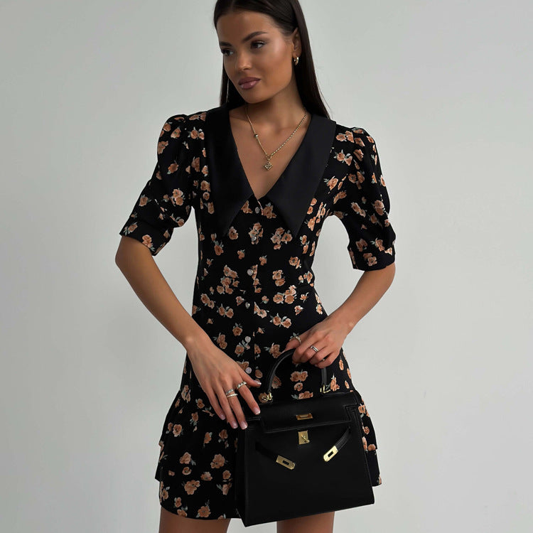 Floral Collared Ruffle A-Line Mini Dress