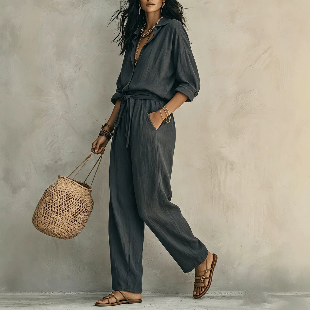 Women's Polo Shirt and Loose Trousers Two-Piece Set