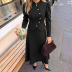 Simple Office Stand Collar Split Skirt Two Piece Sets