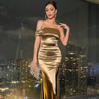 Women's Backless Slim Fit Off Neck Split Sheath Dress