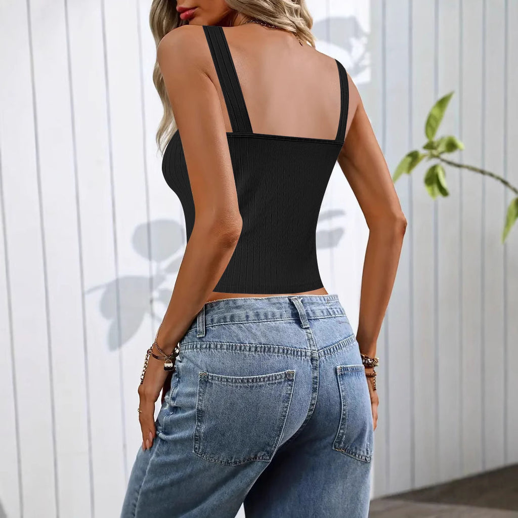 's Slim Vest Pearl Button Sling Vest Inner Bottoming Top