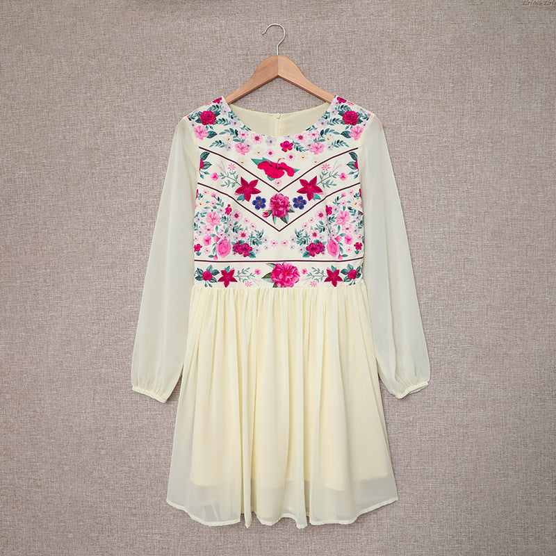 Women's Spring Autumn Bohemian Chiffon Midi Plant Floral Dress