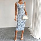 Women Floral SL Vest Dress Lace Waist Slimming Sheath Dress