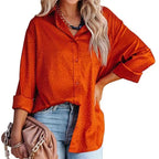 Women's Shirt Autumn Comfort Satin Gravel Pattern Long Sleeve Loose Women Top