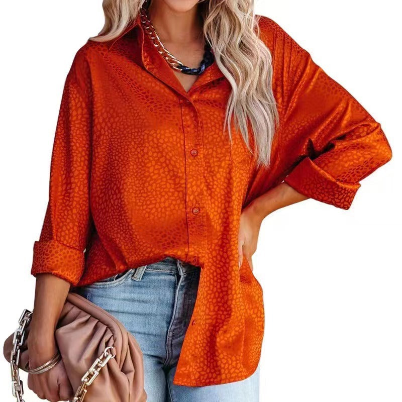 Women's Shirt Autumn Comfort Satin Gravel Pattern Long Sleeve Loose Women Top