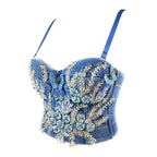 Women’s Beaded Denim Bustier Crop Top