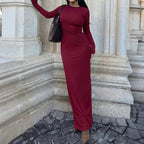 Autumn Round Neck Long Sleeve Slim Fit Sheath Dress