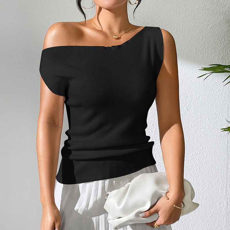 Women’s White Asymmetric One Shoulder Knit Tank Top
