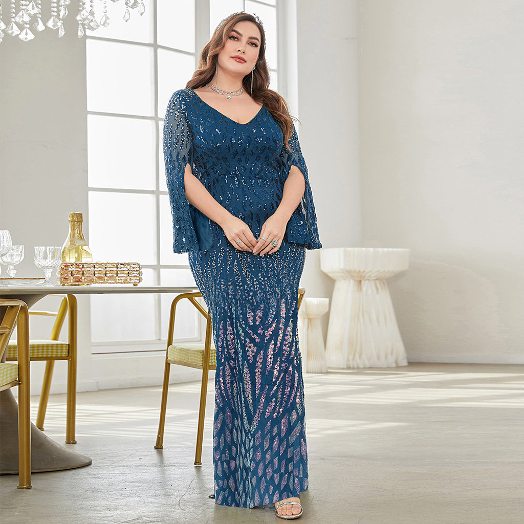 Plus Size Long-Sleeve Sequin Fishtail Dress